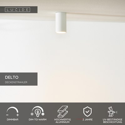 Lucide DELTO - Deckenstrahler - Ø 5,5 cm - LED Dim to warm - GU10 - 1x5W 2200K/3000K - Weiß